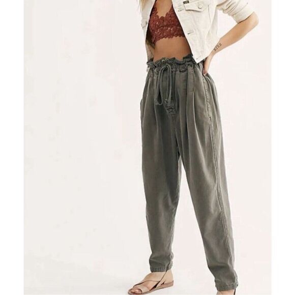 Free People Pants - Free People Margaret kelp green paper bag pants